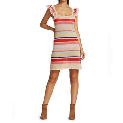 rails crochet dress Women's June Ruffle-Sleeve Knit Mini - Tan Multi Stripe 60% cotton/40% acrylic mgny by mori lee Color:French White The Best Homemade Chunky Lspace