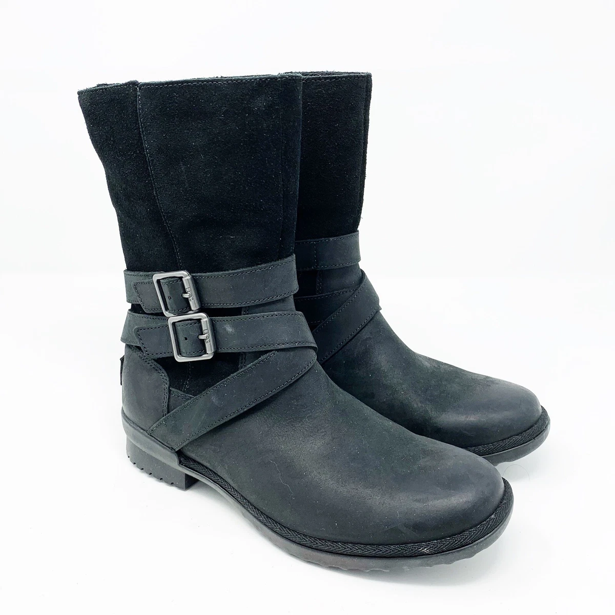 UGG Boots 7 Women s Black Lorna Waterproof Bootie Leather Zipper Wool