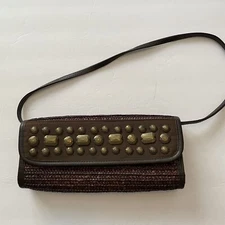 BIG BUDDHA Brown Woven Straw Clutch or Shoulder Handbag BOHO Festival