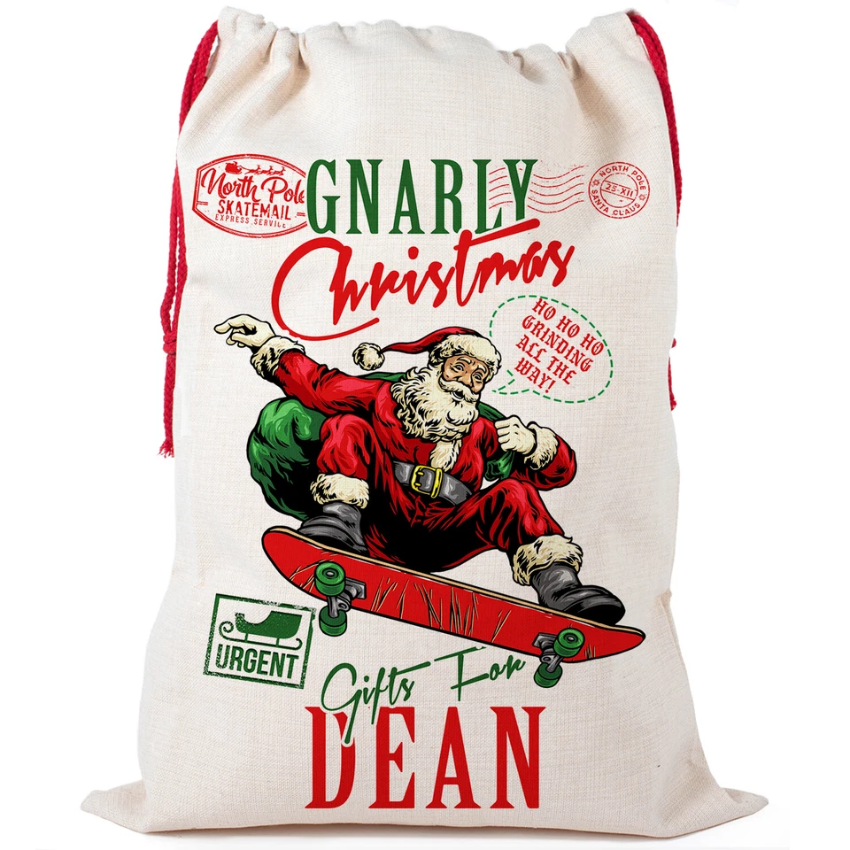 Skateboard Christmas Sack Santa Xmas Present Stocking Personalised Gift NS025