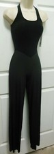 Jazz Halter Bootcut Unitard Velvet Bodice ALL BLACK Ladies slinky Catsuit
