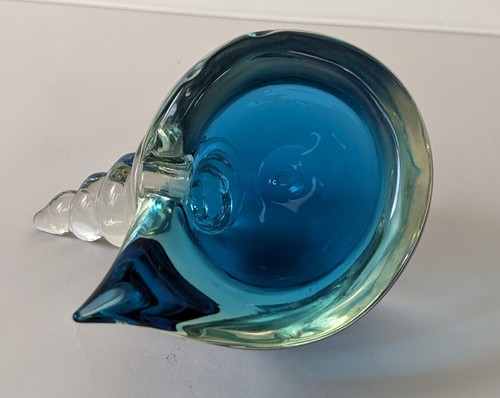 Vintage Murano Art Glass Blue Shell Bowl Ash Tray or Pipe Holder 6in Long J7 - Picture 10 of 14