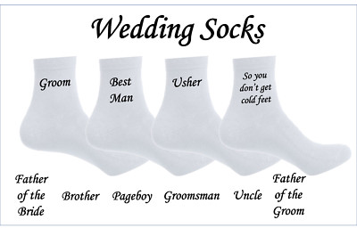 Personalisierte WEISSE Söckchen Geschenk Hochzeit Bräutigam Trauzeuge Vater Platzanweiser Pagenjunge