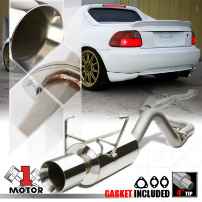 SS Catback Exhaust System 4'' Beveled Tip Muffler for 93-97 Honda Del Sol EG1/EG2