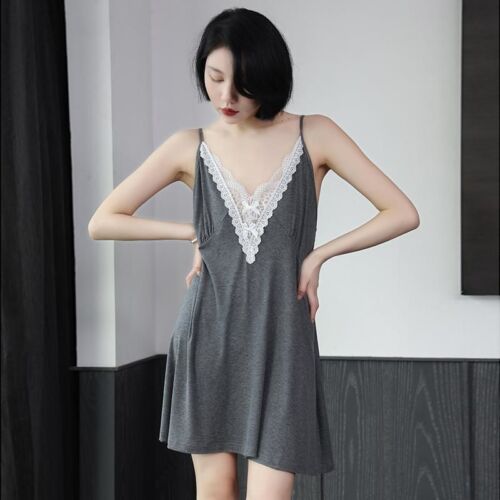 Damen Schlinge Nachthemd Modal Baumwolle Nachtwäsche Tops Kleid Nachthemd Übergröße - Bild 1 von 15