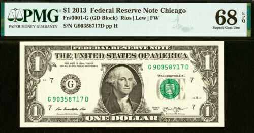 Top Pop 2013 $1 Federal Reserve Note PMG 68EPQ highest graded Chicago Fr 3001-G - Picture 3 of 4