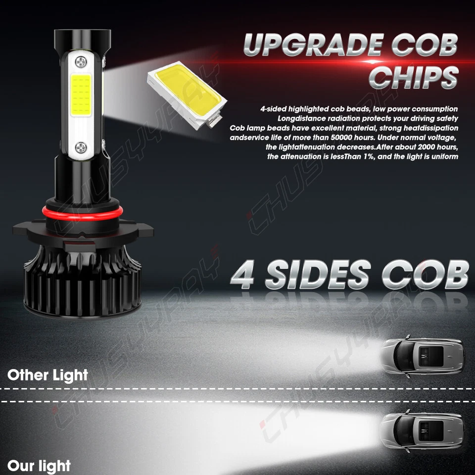 10000K 9005 9006 LED Headlight KIT Combo Bulbs Hi Low Beam Super Bright White - Image 3 of 4