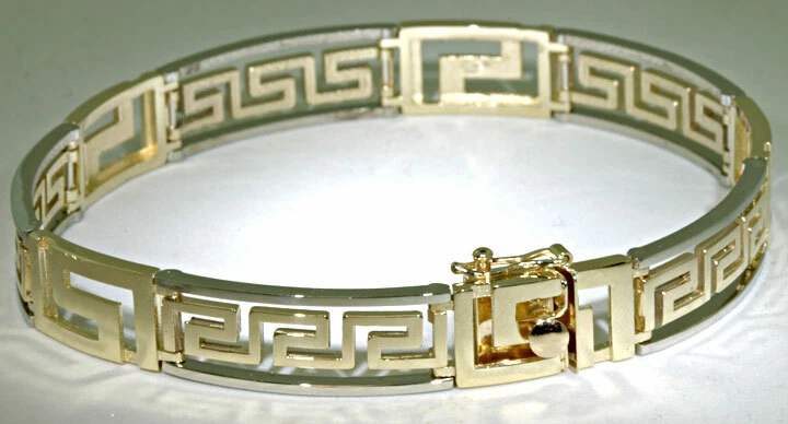 Custom 14k White Yellow Gold Bracelet Greek Key Design Approx 30 Grams