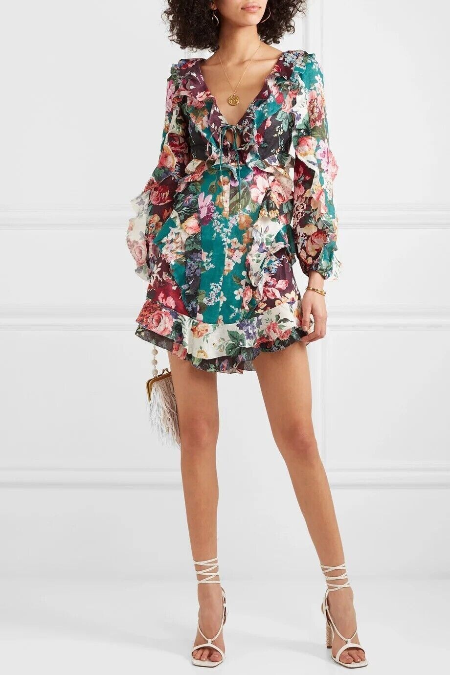 NWT. ZIMMERMANN Allia Ruffled Floral-print Linen Mini Dress ZIM 0 / US4