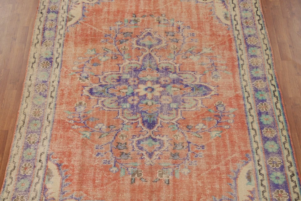Vintage Orange/ Blue Sparta Turkish Handmade Living Room Rug 6'x9' Wool Carpet - Image 3 of 4