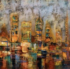 CITY LIGHTS I 26x26"  LIGHTS II 26x26" by DOMINICK BUILDINGS 2PC SET CANVAS