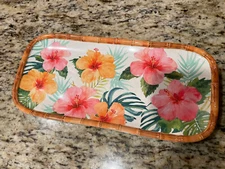 Tropical Hawaiian Palm Leaves Hibiscus 14.5“x7” Serving Tray