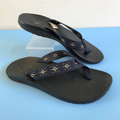Womens Chaco Flip Flops Size 10 Blue White Geometric Flat Sandals