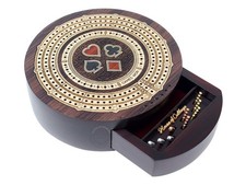 - Round Shape 3 Track Non-Continuous Cribbage Board - Push Drawer Storage for...