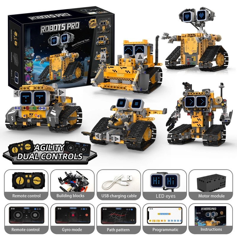 5 in 1 Robot Toys for Kids Building Set, APP & Remote Control Robotics Kit