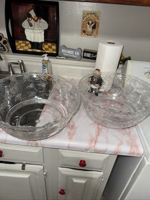 2 Ex-Lg Regaline Clear Plastic Bowl w/Floral Design #1896~Made USA