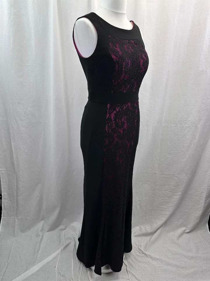 JS Collections Black Dress Floor Length Lace Panel Evening Dress Size 12 BNWT - Image 2 of 4