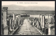Old postcard Timgad, North Cardo and Timgad Hotel 