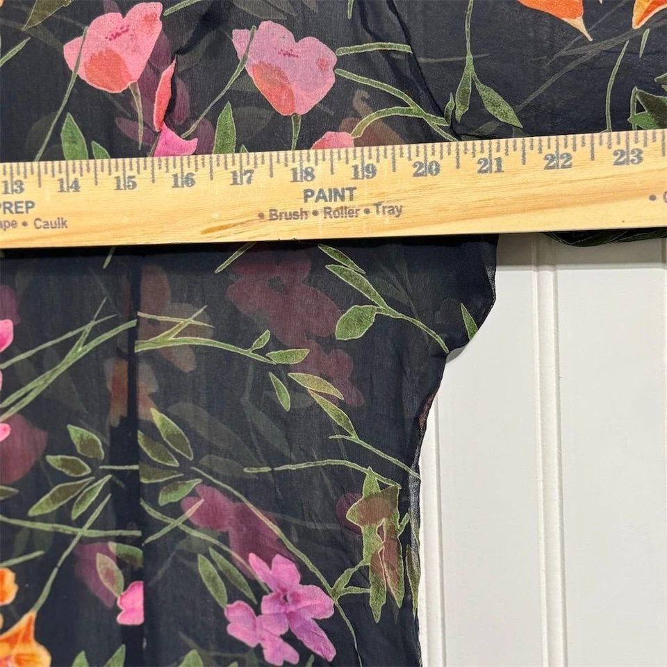 Blusa de Colección Y2K Tess 100% Seda Volantes Floral Chifón Transparente Top Negra Talla 16 XL Foto 4 de 4