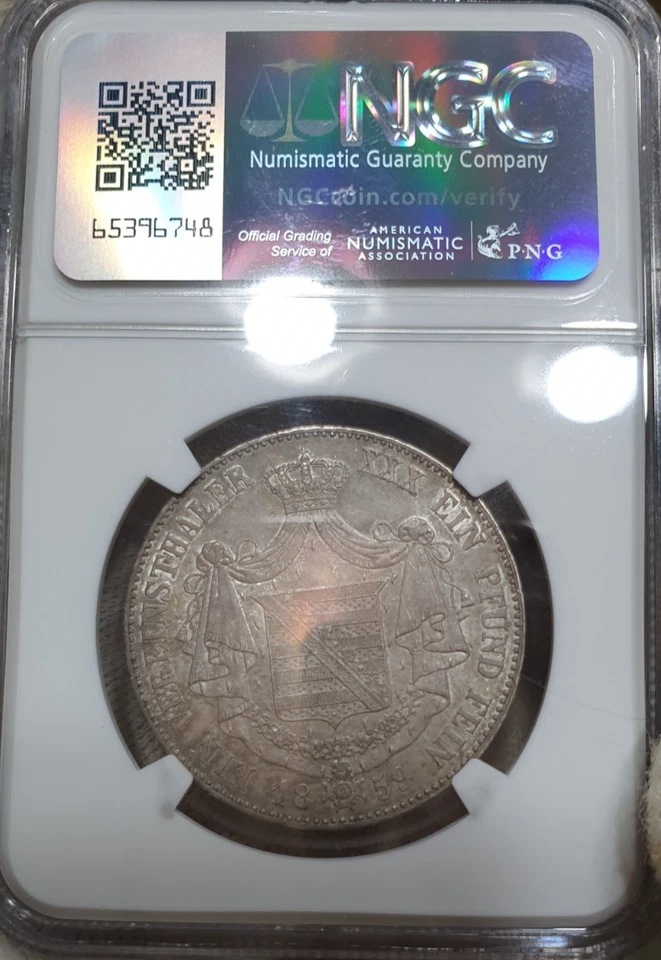 NGC AU-58 Saxe-Meiningen 1859 Silver Thaler Coin Saxony  Germany Rare - Image 3 of 4