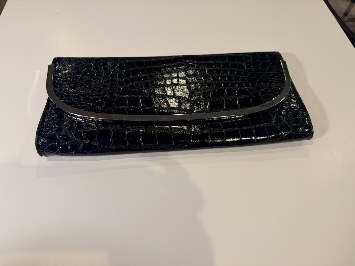 Lulu Townsend Black Faux-Croc Embossed Clutch Purse