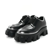 PRADA Spazzolato Rois Sfumato Monolith 55mm Derby Loafers 38.5 Argento platform
