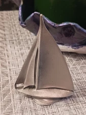 Vintage Rawcliffe Pewter 1977 Sailboat Figurine Nautical Decor Yacht Sculpture
