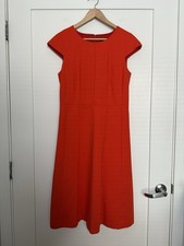 J Crew Mathilde A-Line Midi Dress Sz 8 Red Orange Cap Sleeve Structured Ponte