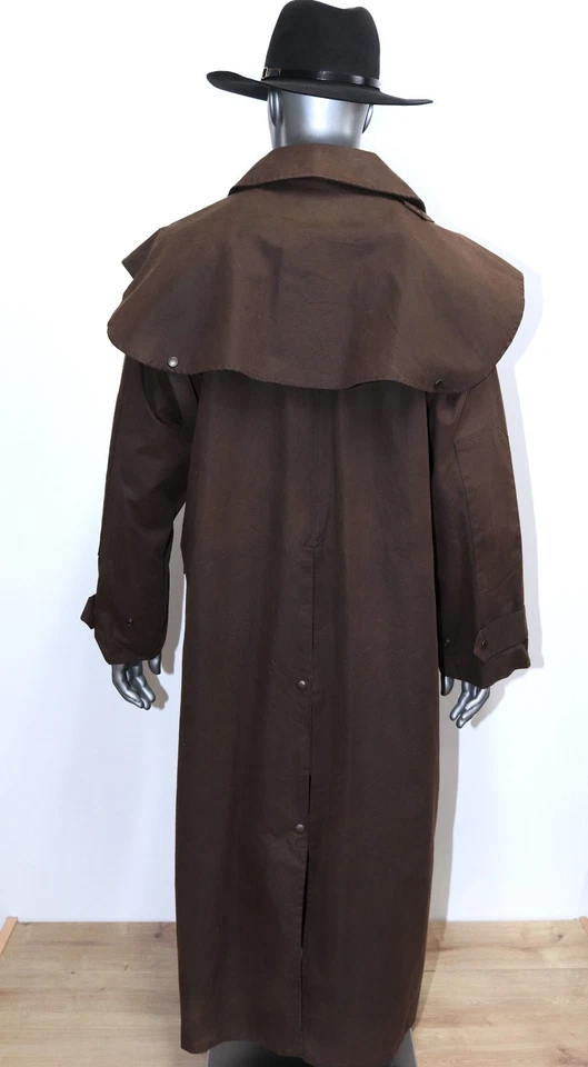Manteau Cache Poussière Marron Riding Coat Toile Cirée MORRISONS AUSTRALIA Sz L - Photo 4/4