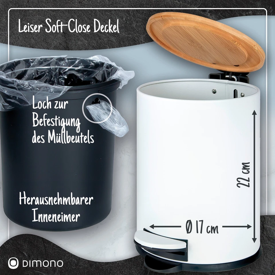 Bambus Kosmetikeimer 3 / 5 L - Badezimmer-Eimer Mülleimer Treteimer Abfalleimer - Bild 4 von 4