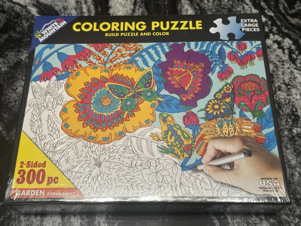 GARDEN Adult Coloring Puzzle 300 Piece Jigsaw White Mountain Sealed 18x24 2-side - Image 2 of 4