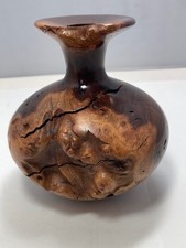 Artistic Turned Burl Wood Bottle Vase 4 1/4" TALL