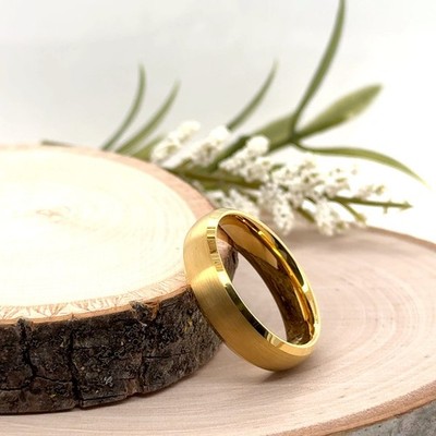 Gold Polished Tungsten Carbide Ring 6mm Brushed Matte Finish Unique Promise Band