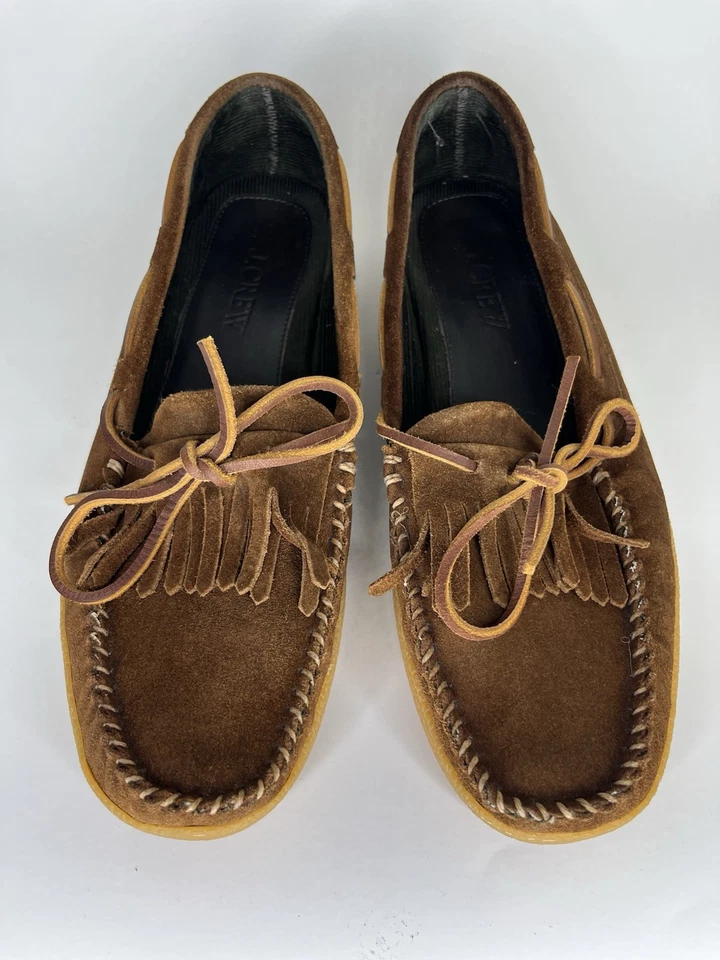 J Crew 男式 Kiltie 拖鞋英国麂皮绒棕色鞋 12M 码懒人鞋舒适 — 第 4/4 张图片