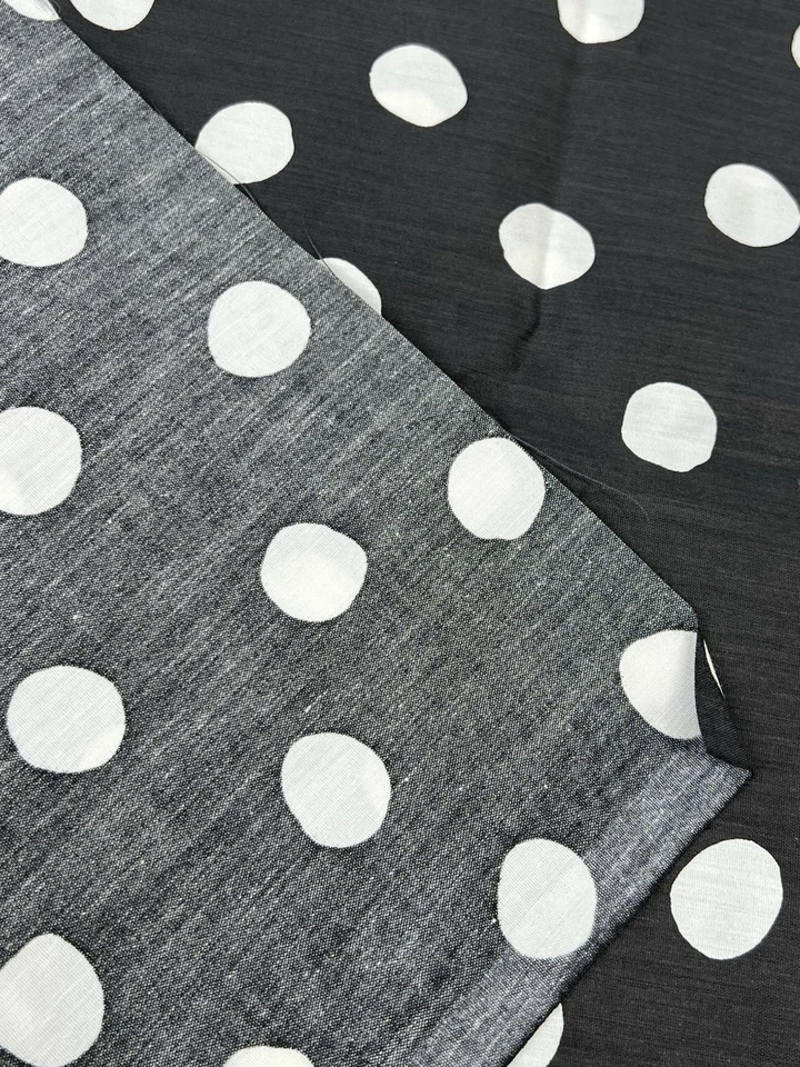 Vintage Cotton Blend Fabric 1 Yard 44" Wide Black Large White Dots Unbranded - Image 4 of 4