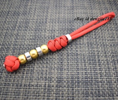 Schlüsselanhänger - Para-cord 550 Typ III - Messingkugeln- Rot Seil-14 cm