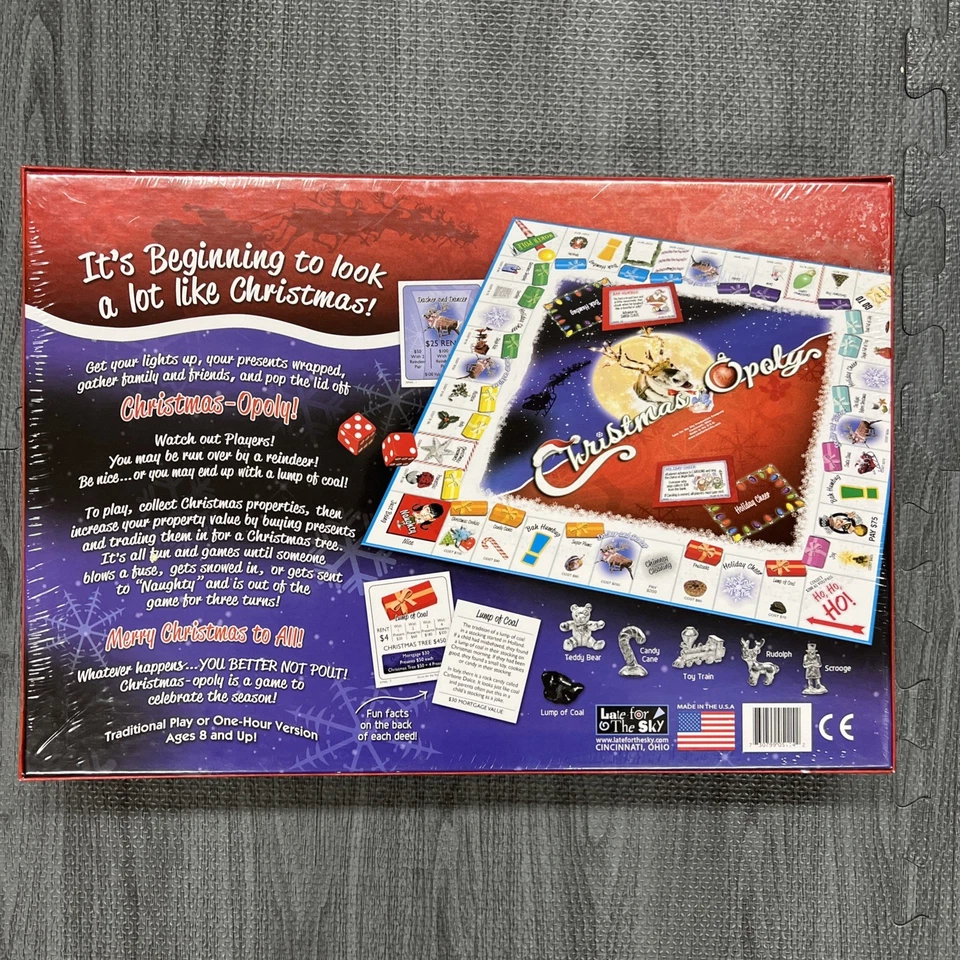 Christmas-Opoly Monopoly Board Game contents NEW Sealed 2-6 players 8 UP - Image 2 of 2