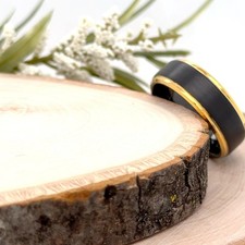 8mm Gold  Black Tungsten Ring Matt Finish Beveled Edge Band For Christmas Gifts