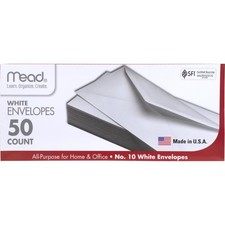 10 Envelopes, Letter Size, 4-1/8" x 9-1/2", Gummed Closure, White All-Purpos...