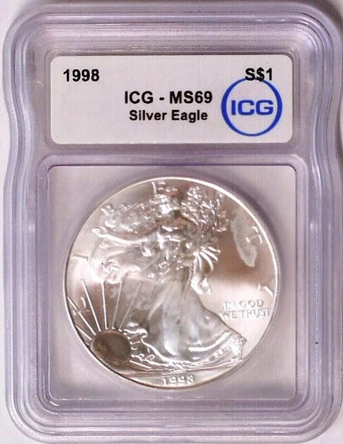 1998 American Silver Eagle MS 69 Authentic ICG