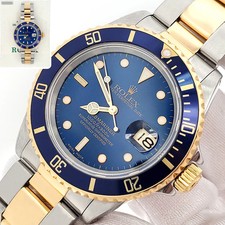 1990 Rolex Submariner Date 40mm Blue Dial/Bezel Yellow Gold/Steel Watch Papers