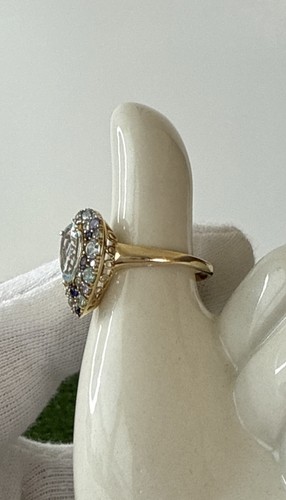 14K SOLID GOLD MULTI COLOR GEMSTONES CLUSTER RING ,SZ:9 Mint - Picture 4 of 14