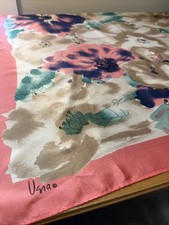 Vintage Vera Neumann Pink Teal  Purple Floral Print Silk Scarf 31" Square