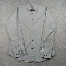 Express Shirt Mens Medium 15-15.5 Gray Geometric Fitted Dress Long Sleeve