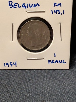 1954 Belgium 1 Franc Belgie Nickel-Brass Coin KM 143.1