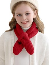 Kids Girls Knit Scarf Toddler Warm Winter Cross Tie Wrap Neck Warmer Cute Red