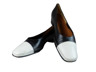 Thomas Damen Schuhe Slipper Ballerina Gr. 39,5 Weiß/Schwarz Leder Business (W)