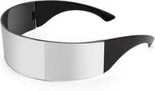 FEISEDY 80s Futuristic Cyclops Cyber Visor Sunglasses Men Women Punk Silver 