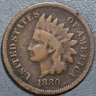 1880 1C INDIAN HEAD BRONZE CENT KM# 90a Grade:  VG A7204