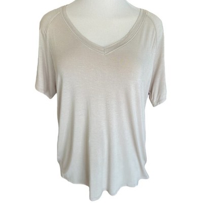 Taupe V-Neck Basic Short Sleeve Top -224MS